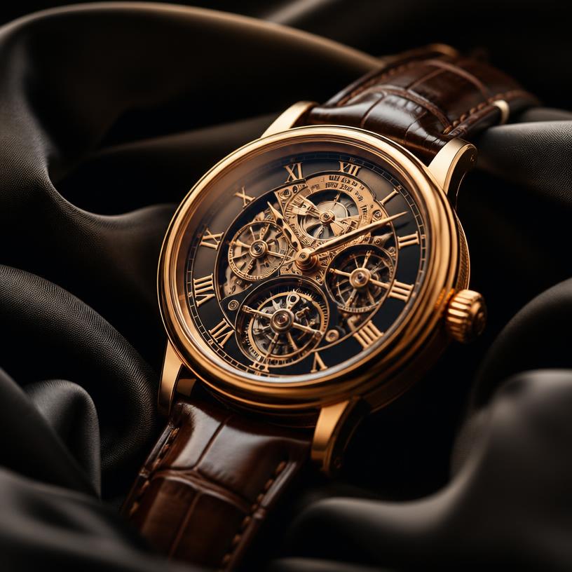 Gold-tone skeleton automatic timepiece on black silk